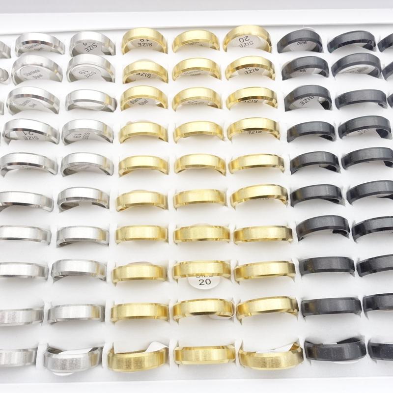 

Cluster Rings MIXMAX 50pcs Mens Womens Stainless Steel Band Jewelry 6mm Wide Fashion Party Favor Gift Wholesale Black Gold Silver Plated, Golden;silver