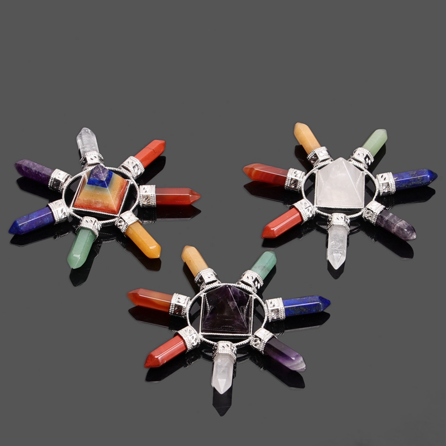 

Natural Loose Gemstones Pyramid Energy Stone Hexagonal Pillars Ornament Indian Yoga 7 Chakras Reiki Meditation Prop Healing Crystal Home Decorate Jewelry