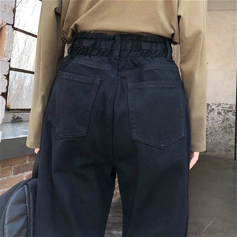 

2011jeans women summer vintage chic distressed hole black high waist femme straight trousers harajuku all-match korean girls street, Blue