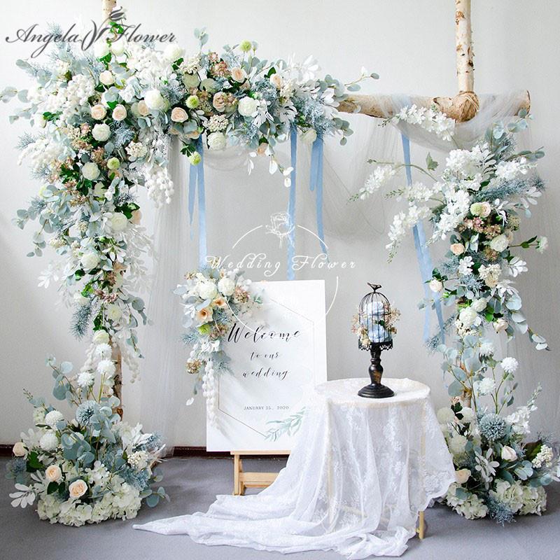 

Decorative Flowers & Wreaths Custom 2021 Blue Serie Artificial Floral Arrangement Wedding Arch Decor Triangle Flower Row Party Stage Backdro