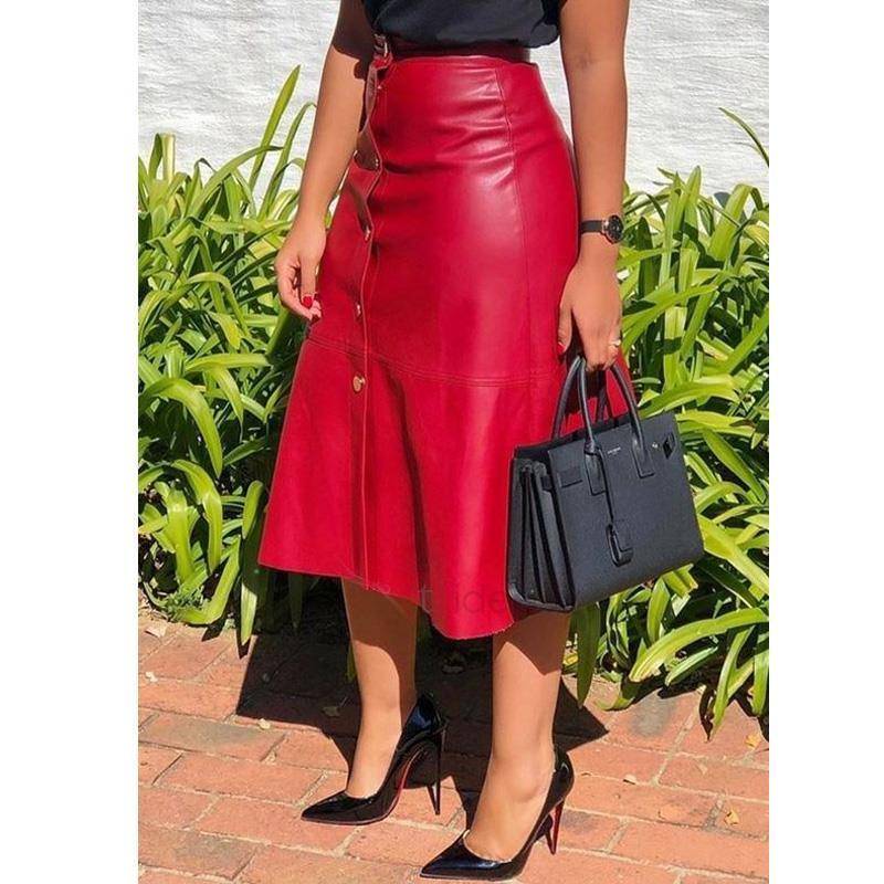 

Pu Leather Autumn Streetwear Casual Women Skirts Office Work Wear Bodycon A Line High Waist Long Outfit, Black