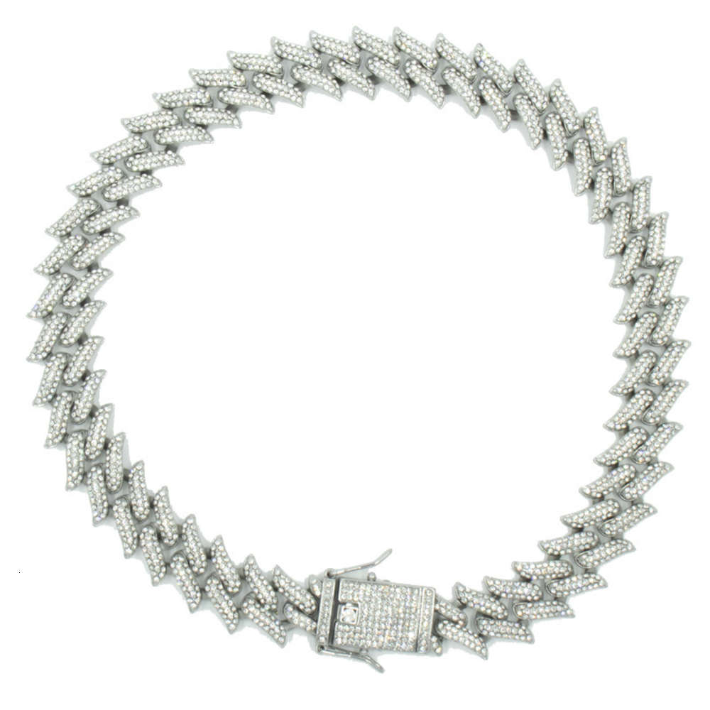 

15mm New Big Gold Chain Hip Hop Men's Necklace Trend Full Diamond Cuba Pp Same Style, Silver