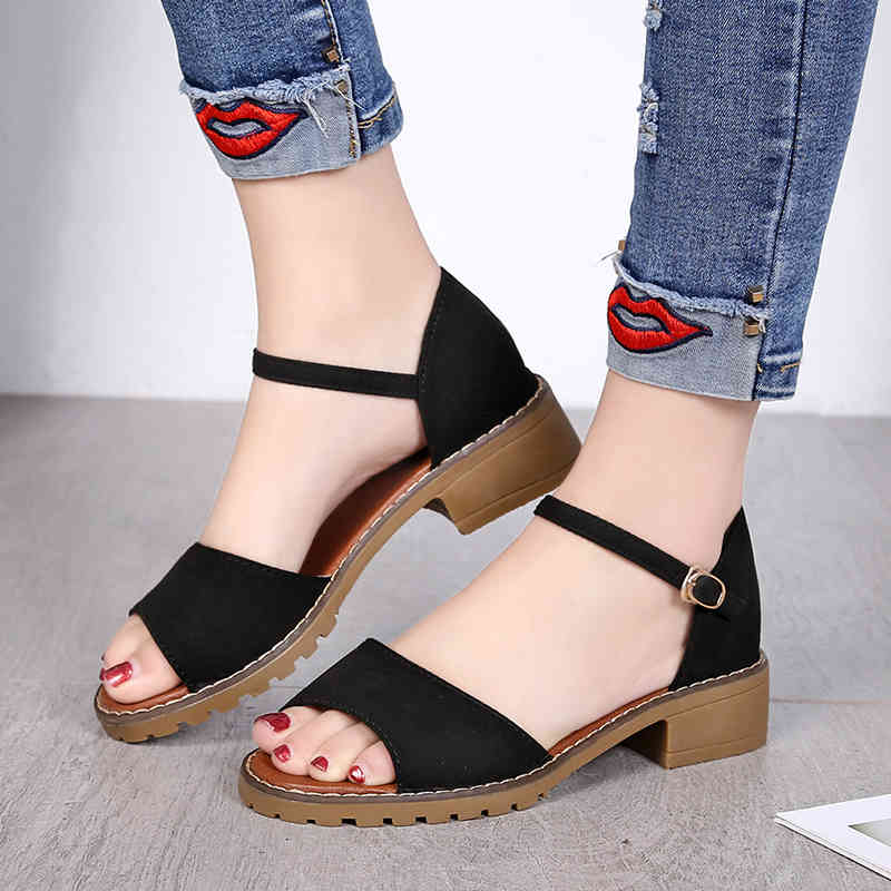 

Sandals Female sandals summer roman student flat medium Korean peep-toe IH3E, 1# shoe box