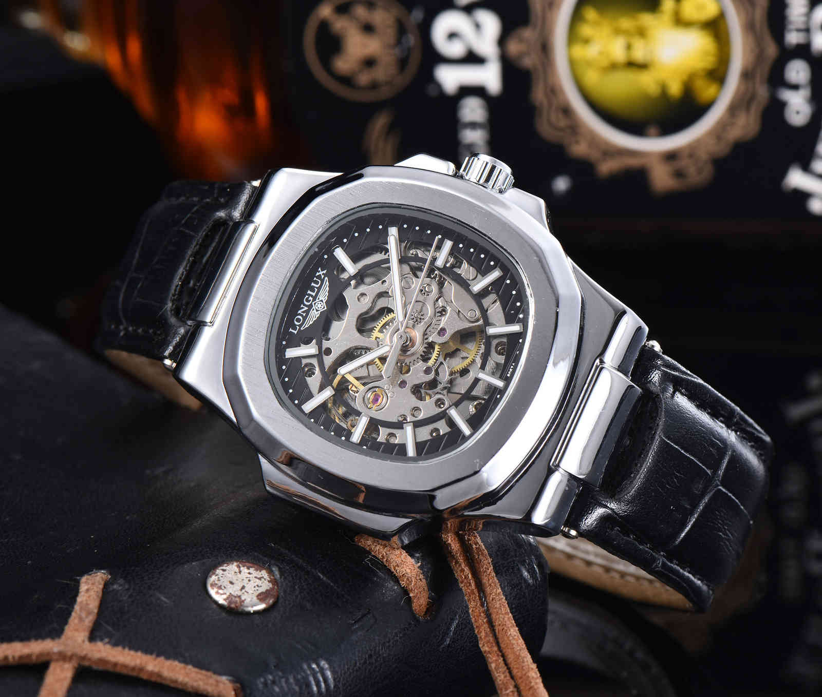 Watch Longlux Wine Barrel Net Red Genuine Belt Men's Waterproof Mechanical-image-714524808