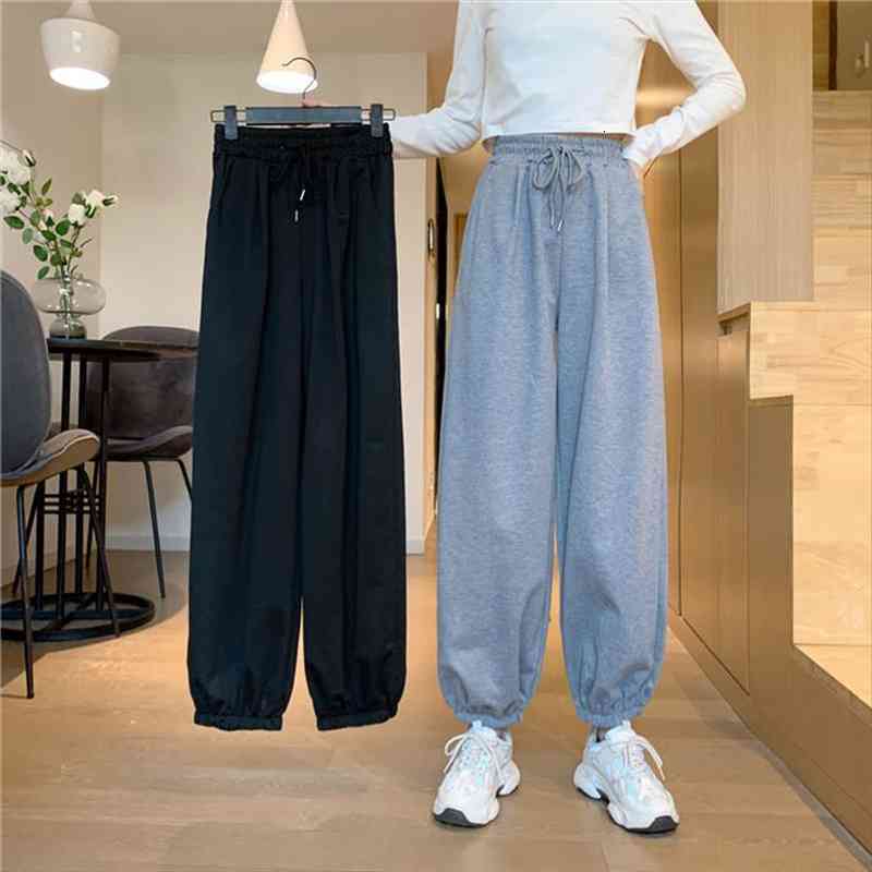 

loose leggings summer large pants high waist grey sweatpants thin and versatile wide leg casual pants women, Black;white