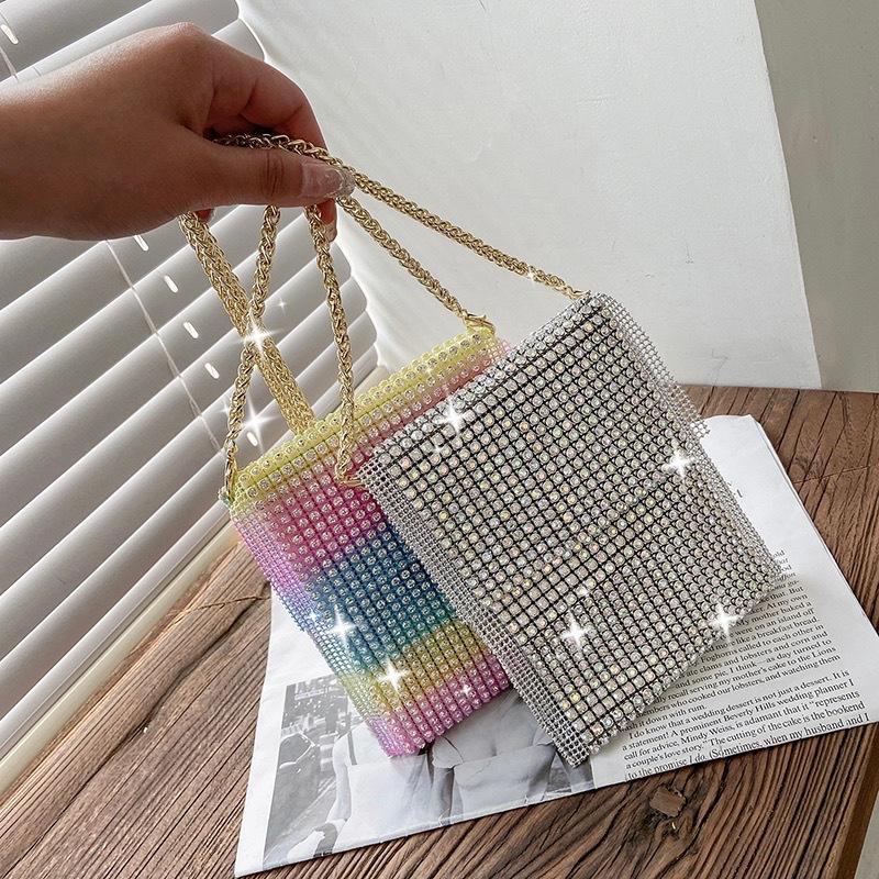 

Evening Bags 2021 Handmade Rhinestone Crystal Chain Crossbody Mobile Phone Bag Small Bucket Lady Travel Purses And Handbags