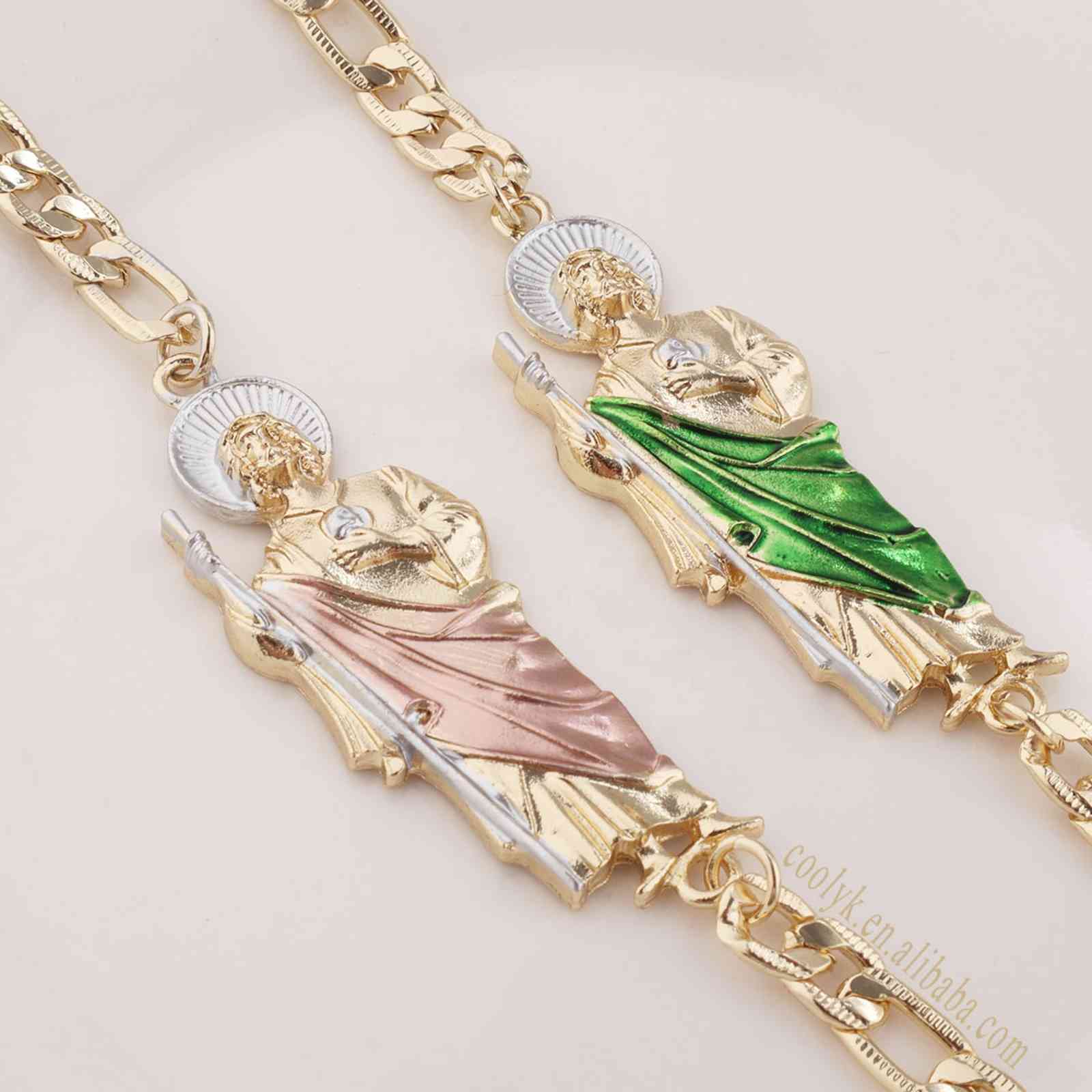 

14k Oro Laminado San Judas Tadeo Bracelet Men Women Punk Unique Bracelet religious Platinum Bracelet Religious Jewelry, Golden;silver