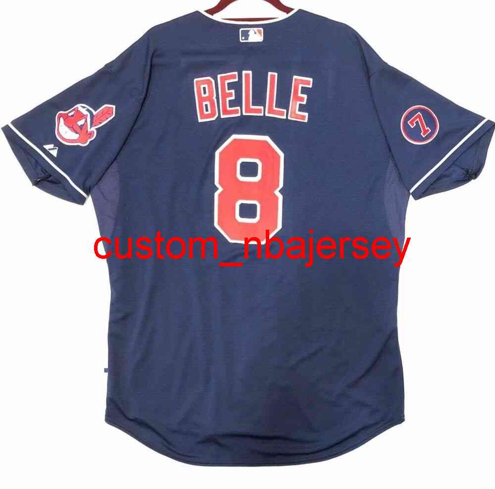 

Custom CLEVELAND ALBERT BELLE COOL BASE Jersey COMMEMORATIVE SLEEVE PATCH Stitched Add Any Name Number XS-6XL Men Women Youth Baseball Jerseys, Black