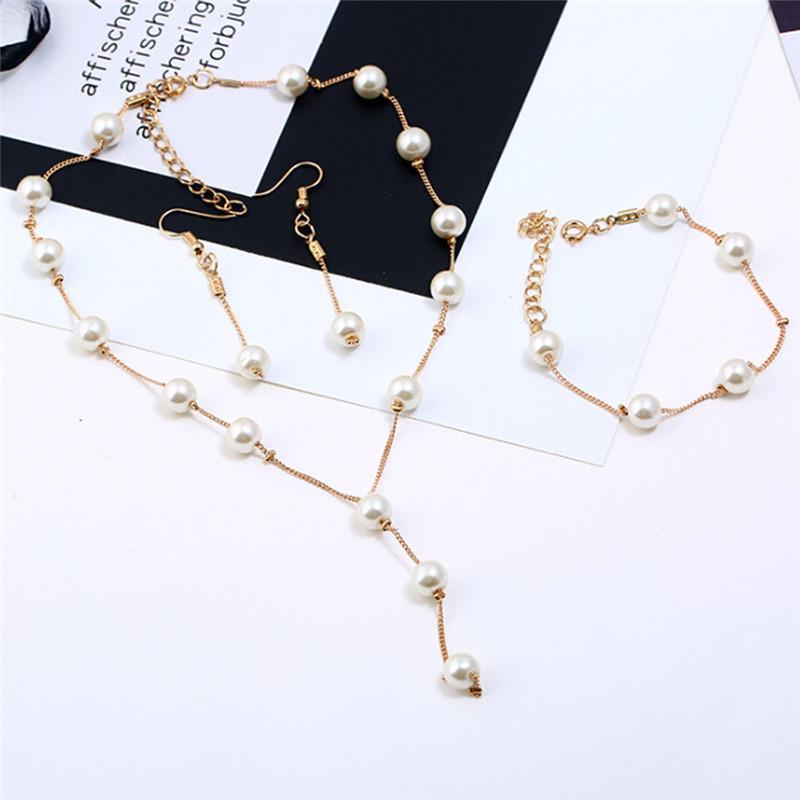 

Earrings & Necklace 1Set Imitation Pearls Bracelet Elegant Jewelry Sets For Women, Silver