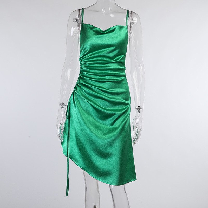 

2021julissa mo satin side split ruched womens dress sleeveless square collar party dresses solid elegant clubwear evening vestidos, Black;gray