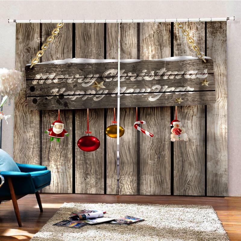 

Curtain & Drapes 2 Panels Christmas Greeting Wooden Board Printed Window Curtains Blackout