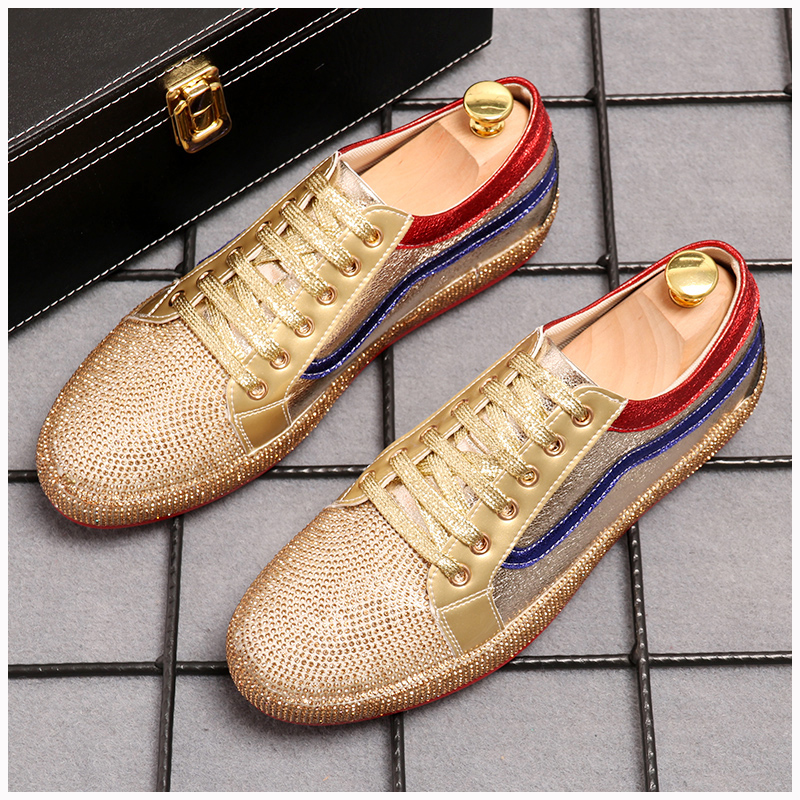 

Luxury Designer best-selling Men Party Wedding Shoes European Style Lace-up Black Diamond Rhinestones loafers Fashion Casual Flats sneakers B133