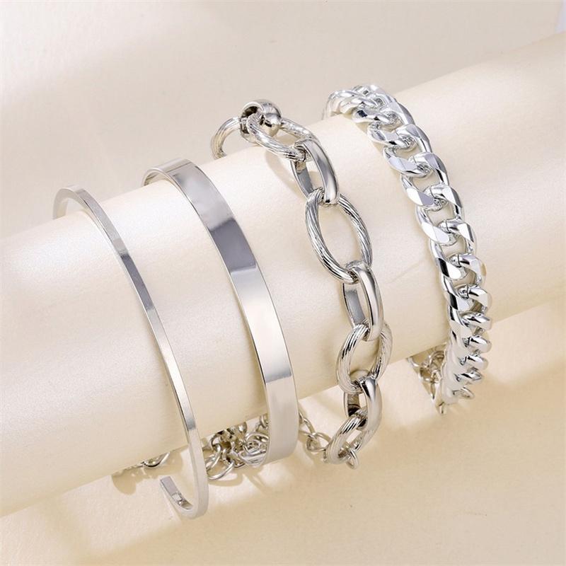 

Link, Chain 4Pcs Punk Heavy Metal Big Thick Bracelet Set Women Retro Geometric Twist Bangles Fashion Jewelry