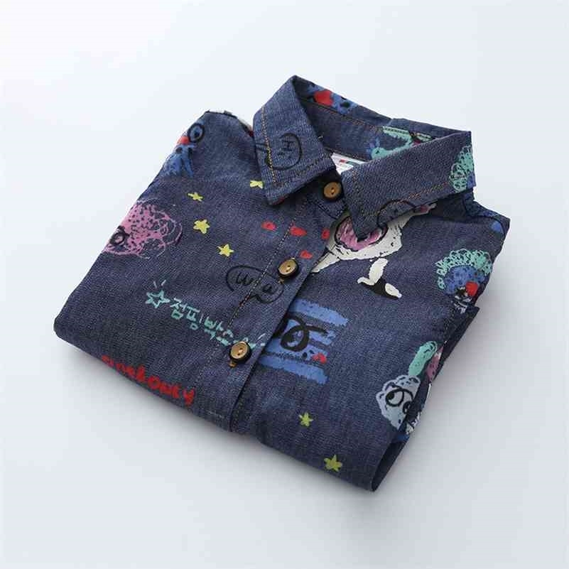 

Spring Autumn 2 3 4 5 6 7 8 Years Novelty Kids Children Clothing Long Sleeve Animal Print Denim Blouse For Baby Girls 210701, Blue