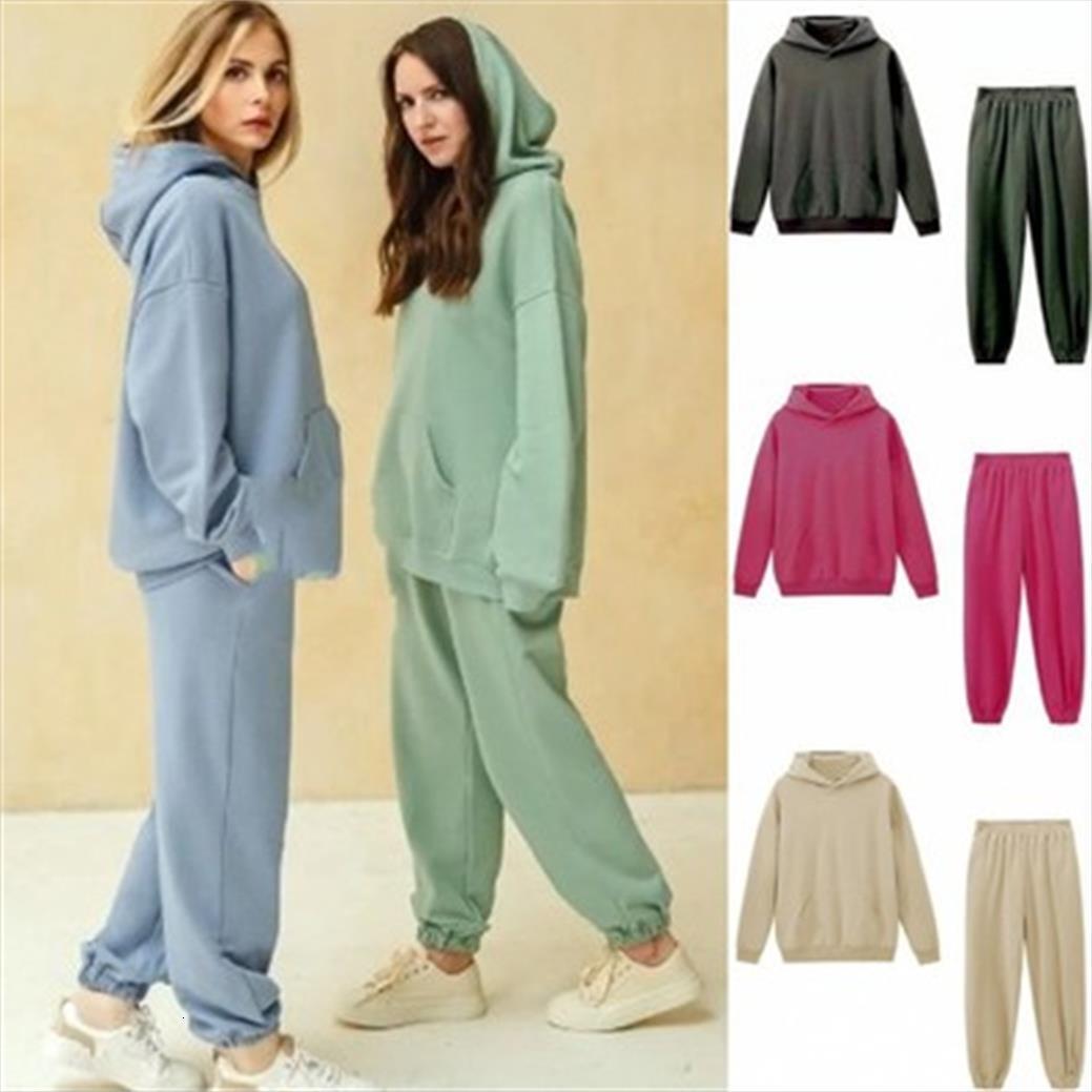 

2 piece set tracksuit trouser womens pants solid hoodies suit pantsuits fleece hooded pullover clothes sports, White