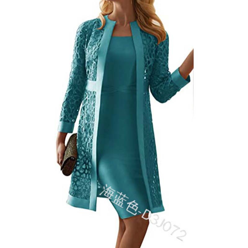 

New dress Products of the Season Fall Womens Clothing Solid Color Lace Cardigan Two-Piece Set Foreign Trade Made in China, White;black