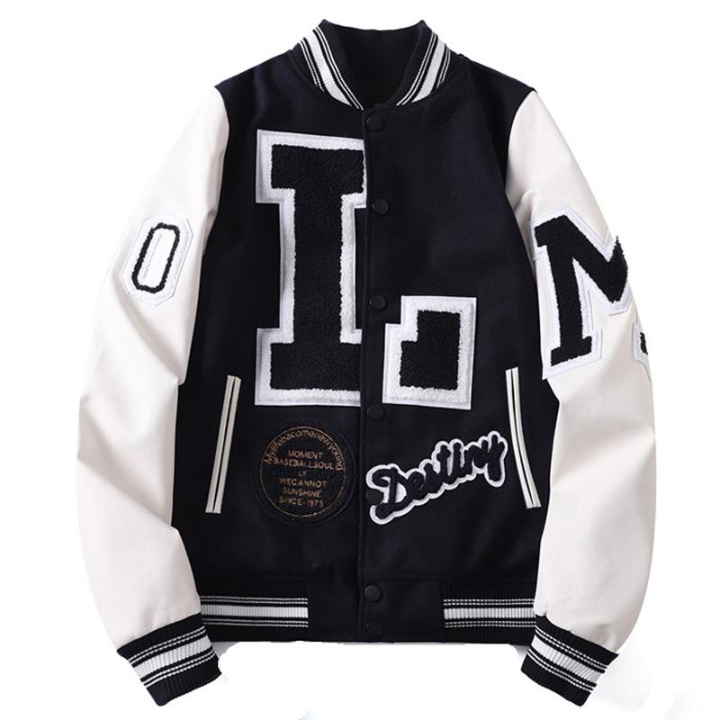 

Bomber Baseball Uniform Jacket Mens Letter Embroidered Patchwork Coats Hip Hop Harajuku Streetwear Couples College Style, Blue