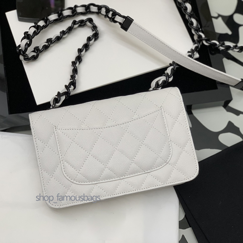 

2021 Womens WOC wallet on pear chain diamond flap bag black lambskin real leather credit card holder money clip quilted shoulder crossbody bags