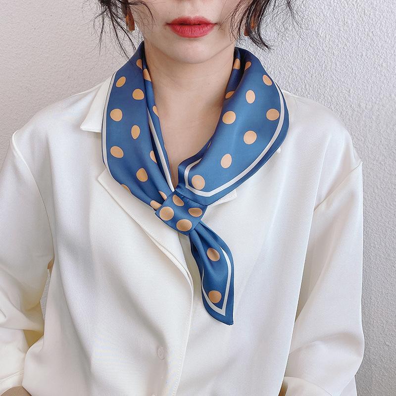 

Scarves Silk Scarf Women Wild Temperament Buckle Tied Package Hair Decorative Head Chiffon Hijab Blue Dot Ladies Scarve