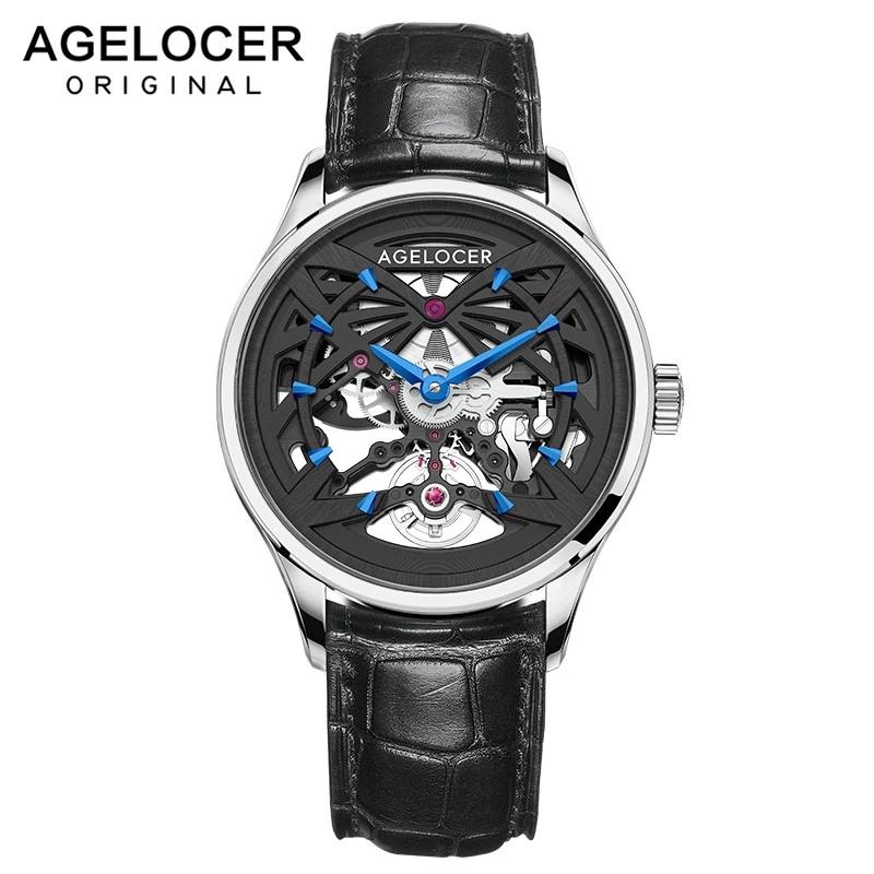 

Wristwatches AGELOCER Fashion Men Mechanical Watch Skeleton Design Automatic Clock Power Reserve 80 Hours Waterproof Male, 6102a1