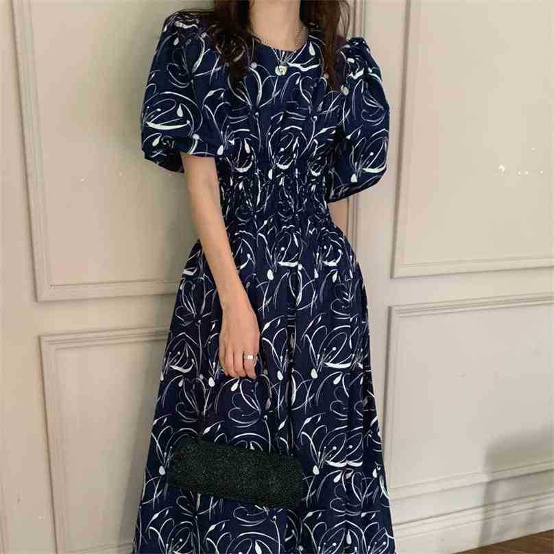 

Printed Loose Femme Elastic-Waist Summer All Match Chic High Waist Streetwear Casual Long Dresses Vestidos 210525, Photo color