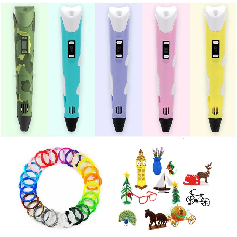 

3D Drawing Pen with LED Screen And US/EU/UK Plug Adapter 3D Pen DIY Printing Pencil Compatible 1.75mm PLA ABS Filament Creative Toy Gift For Kids Design, Camouflage