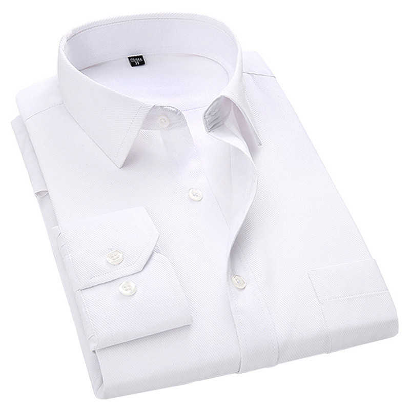 

4XL 5XL 6XL 7XL 8XL Large Size Men's Business Casual Long Sleeved Shirt White Blue Black Smart Male Social Dress Shirts For Plus 210628, 8868-6 twill pink