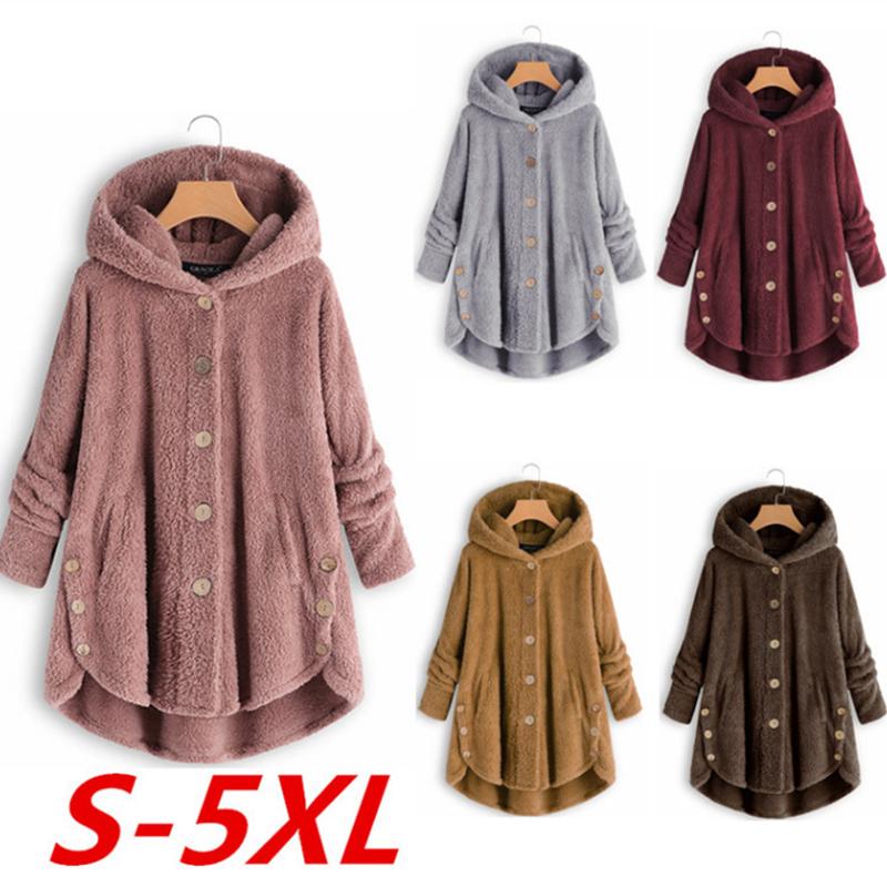 

Women' Fur & Faux 2021 Personality Coat Women Plus Size Button Plush Tops Hooded Loose Keep Warm Winter Jacket Casual Manteau, Pink