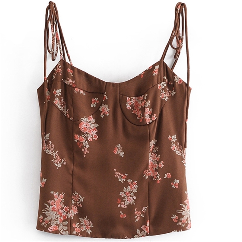 

Women Top T-shirt Strap Stretch Crop Summer Vest Sleeveless Off-shoulder Floral Print T Shirt 210524, As the photo