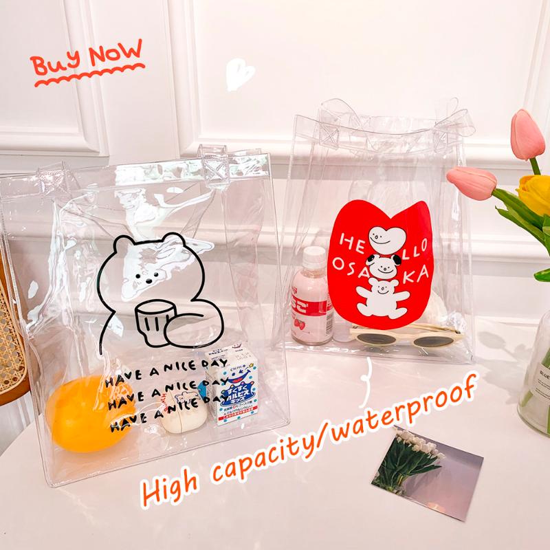 

Storage Bags W&G Korean Cute Cartoon Bear Transparent Jelly Handbag PVC Shopping Bag Beach Large Capacity
