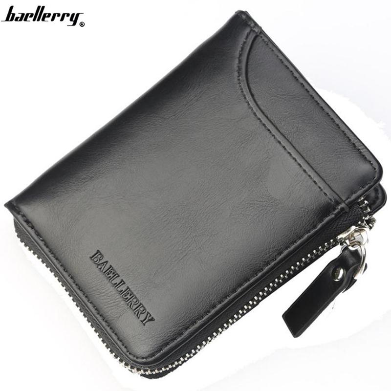 

Wallets Baellerry Short Men Coin Purse Zipper Leather Wallet Male Clutch Purses Fashion Design Card Holder, Black