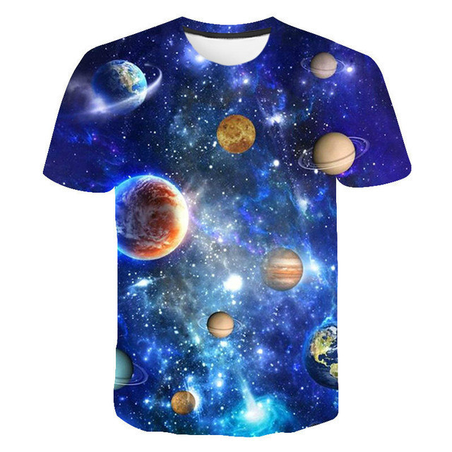 

fashion new summer t-shirt star sky pattern 3d printed boys and girls cute sports short sve t-shirt6osp, White;black