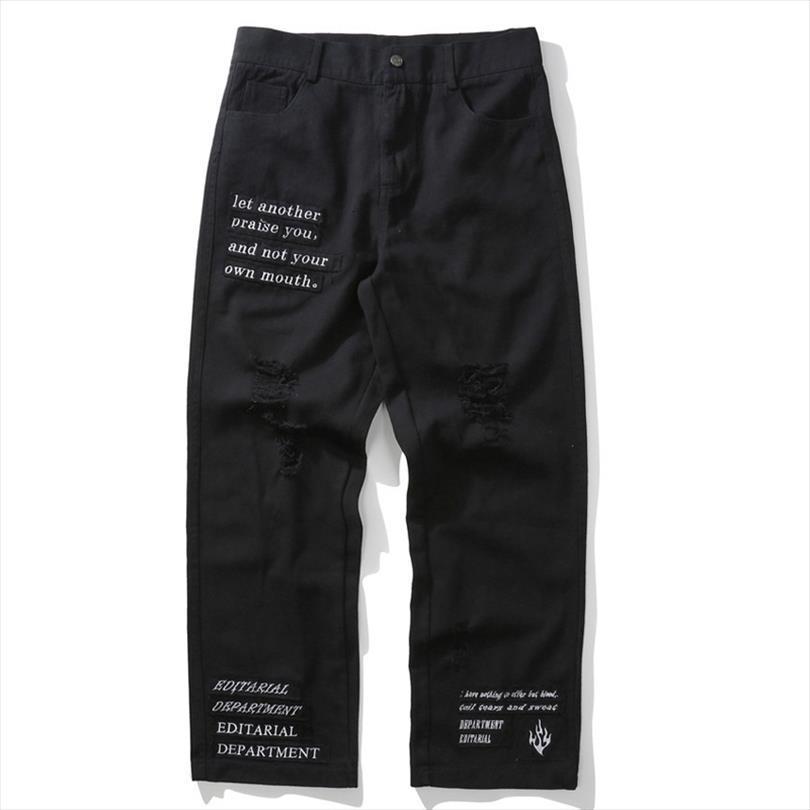 

cargo streetwear hip hop ripped women pants destroyed hole harem joggers mens fashion loose baggy trousers black hd005