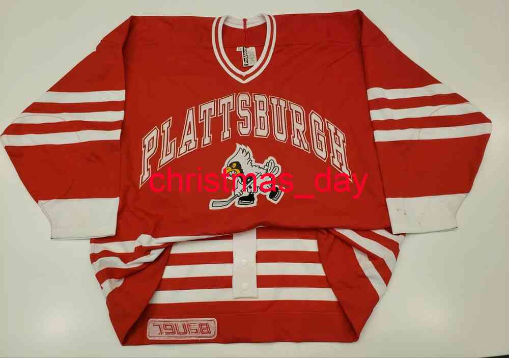 

Plattsburgh State Vintage Bauer Jersey NCAA Stitch customize any name number hockey jersey XS-6XL, Red
