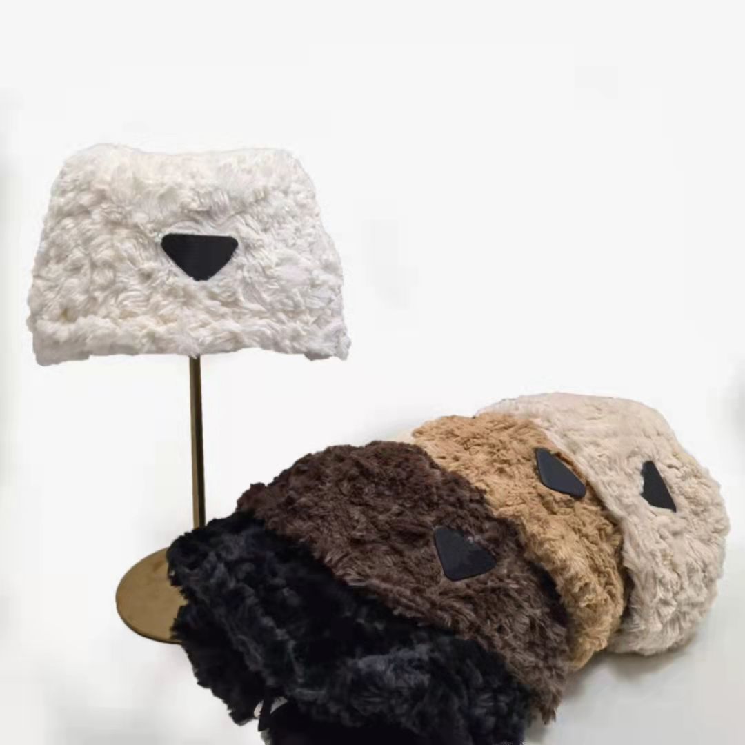 

Fashion Wide Brim Hats Winter Spring Faux Fur Bucket For Women Girl Cow Print Plush Velvet Warm Panama Solid Fisherman Vacation Cap