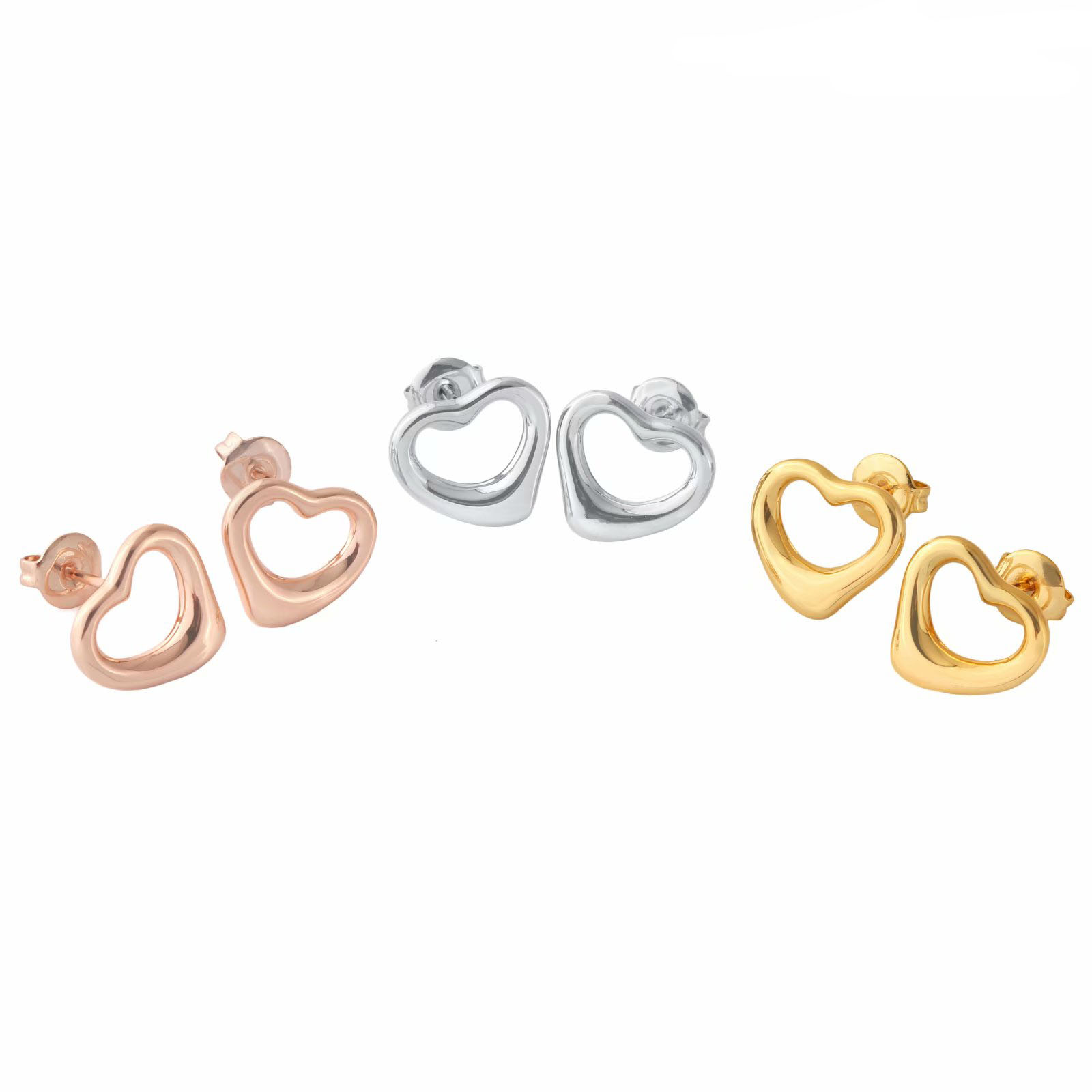 

Women Stainless Jewelry Hollow Heart stud charms Earring Silver rose Gold T letter