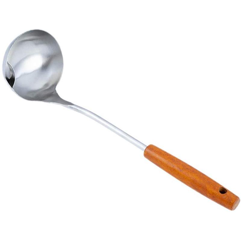 

Spoons Stainless Steel Oil Filter Soup Spoon Grease Strainer With Wooden Handle For Gravy Pot Separator Ladle