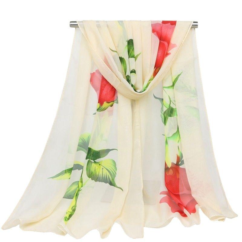

Scarves Lightweight Chiffon Sheer Scarves: Women's Pretty Rose Print Scarf For Winter And Autumn