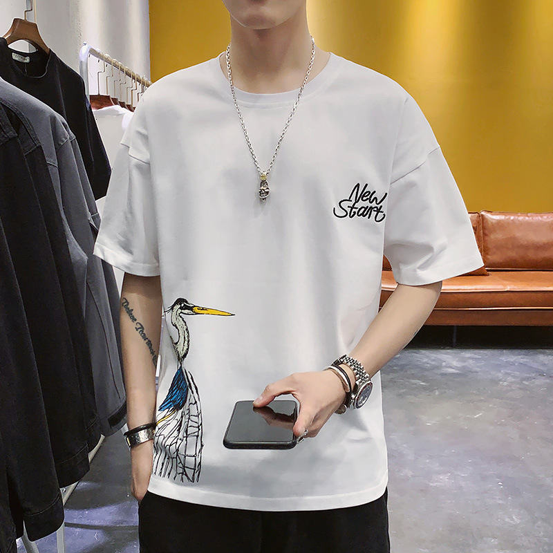 

men's t shirts embroidered short sleeve t-shirt in summer, White;black