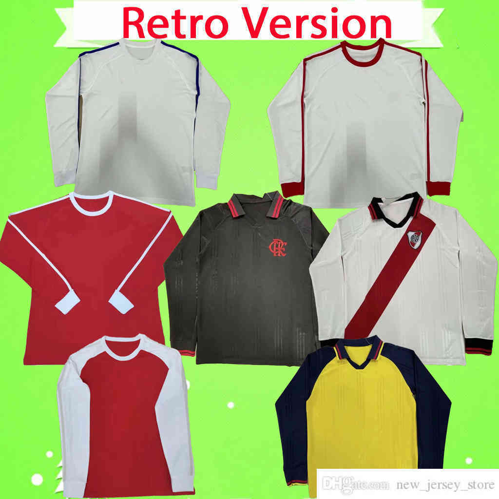 

Retro Version Soccer Jersey Real Madrid Flamengo River plate long sleeve full classic vintage Football Shirt white red yellow black, Black;yellow