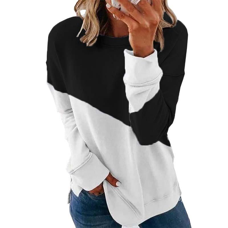 

Women's Hoodies & Sweatshirts 2021 Hoodie Women Spring And Autumn Patchwork Color Jacket Round Collar Long Sleeve Loose, Black