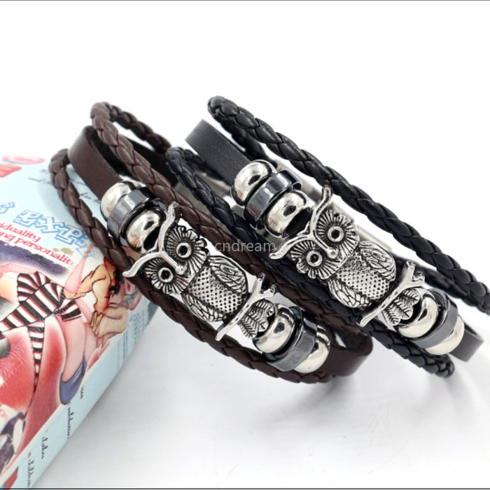 

Ancient Silver Bird Owl Bracelets Charm Weave Multilayer Wrap Leather Bracelets Bangle Cuff Wristband Women Men Fashion Jewelry Black Brown Will and Sandy