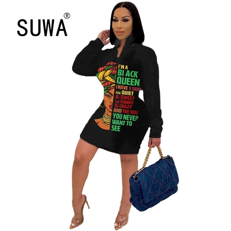 

Fashion Character And Letter Printed Cool Girl Streetwear BF Style Sweatshirt Top Mini Dress For Women Clothing Sale 210525, Black