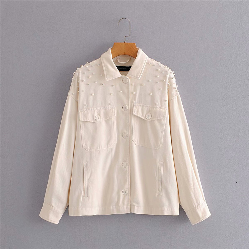 

Women' Jackets Stylish Lady Pearl Appliques Punk Streetwear Za Autumn Fashion Long Sleeve Single Breasted Outwear Jacket F3I1, White