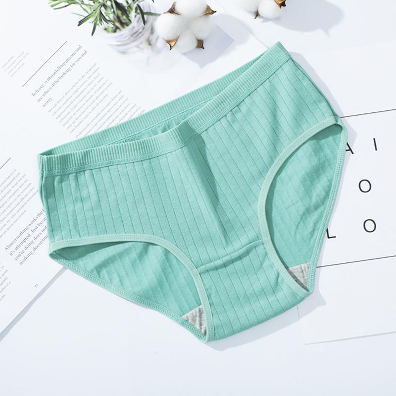 

Women's Panties -XL Printed Girl's Underwear Pure Cotton Antibacterial Crotch Mid-waist Briefs Japanese Style Stripe Lingerie, Beige