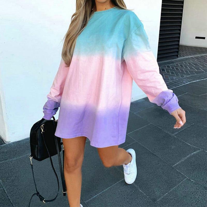 

Casual Dresses Original Design Tie Dye Autumn Clothes Women Mini Dress Long Sleeve Plus Size Woman Kpop Vintage, Pink
