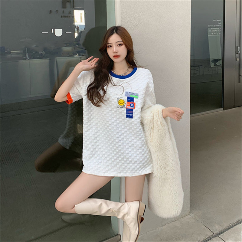 

Lucyever Women Fashion Patchwork Printing T-shirt Summer Casual Loose O-neck Short Sleeves Tops Ladies Korean Wild Shirts Woman 210521, Black