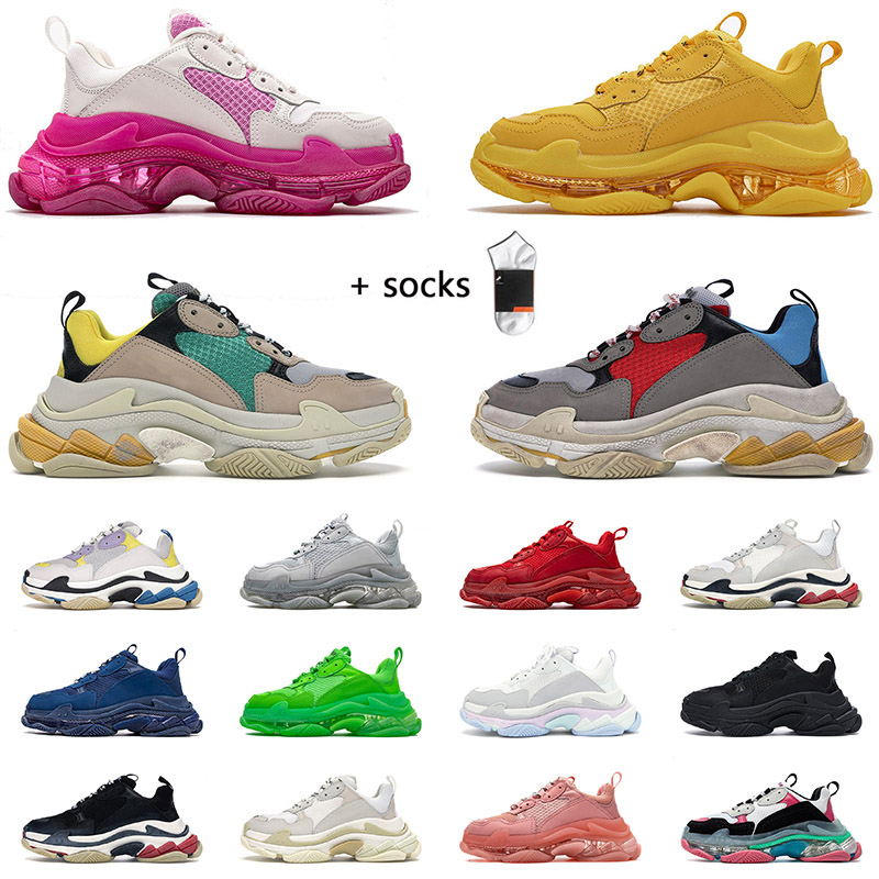 

Fashion men women Casual Dad Shoes Red neon green Triple-S Designer Sneakers Triple s Black Pink Crystal clear sole Bottom Paris Platform Luxury Chaussures 36-45, B50 36-45