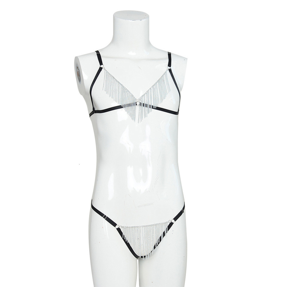 

chain underwear Men's split sexy thong binding suit, Black;white