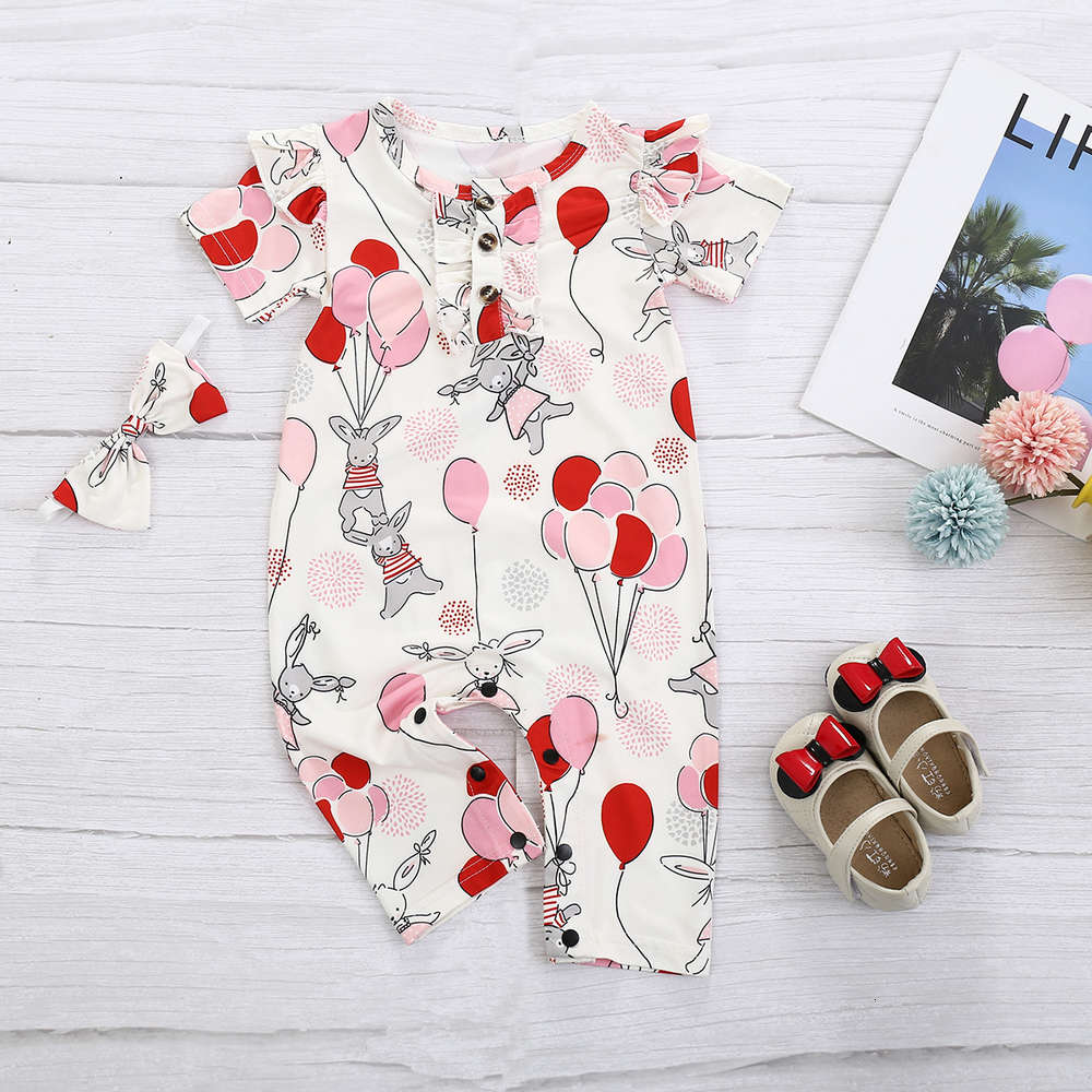 

Summer baby's one-piece clothes full of cute animal balloon design creeping out fashion, White